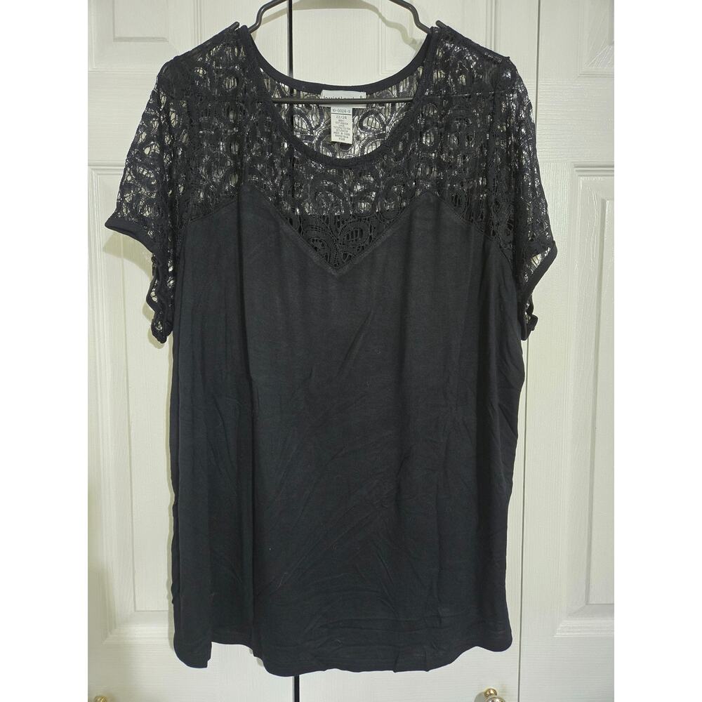 Jessica london size 22 women's black blouse with crochet laces new without tags